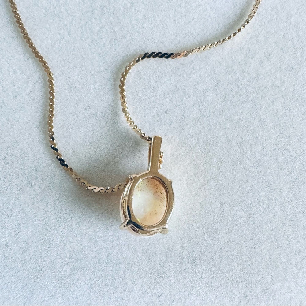 Vintage Opal 14K Jewelry Set Necklace Pendant Ring Earrings Oval Cabochon - Picture 3 of 6
